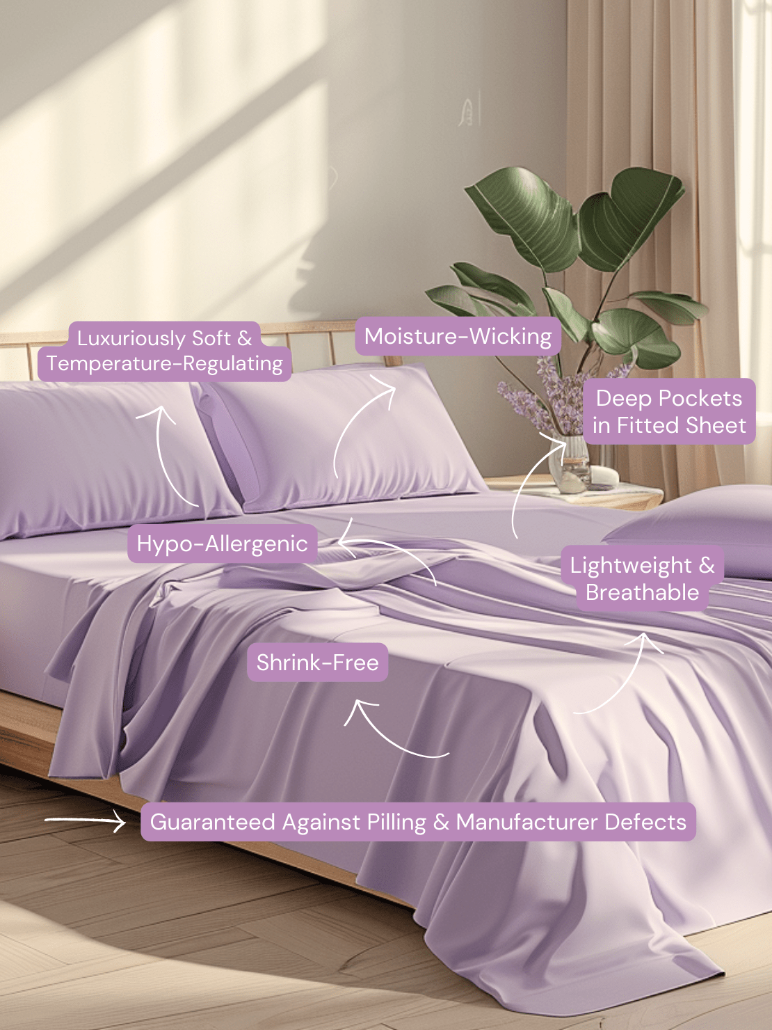 Durable Light Purple Bed Sheets with Reinforced Seams for Ultimate Comfort and Longevity from Sweet Sheets