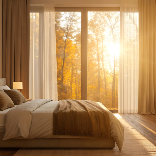 Neatly made Sweet Sheets® in a seasonal fall bedroom