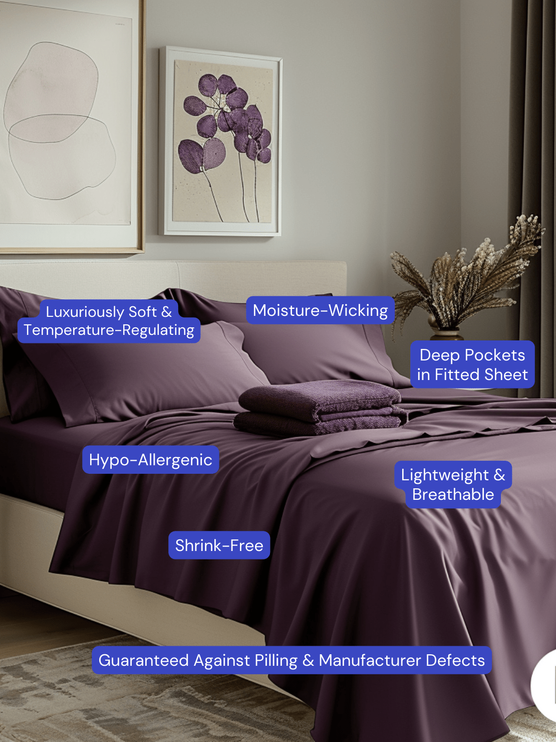 Durable Dark Purple Bed Sheets with Reinforced Seams for Ultimate Comfort and Longevity from Sweet Sheets