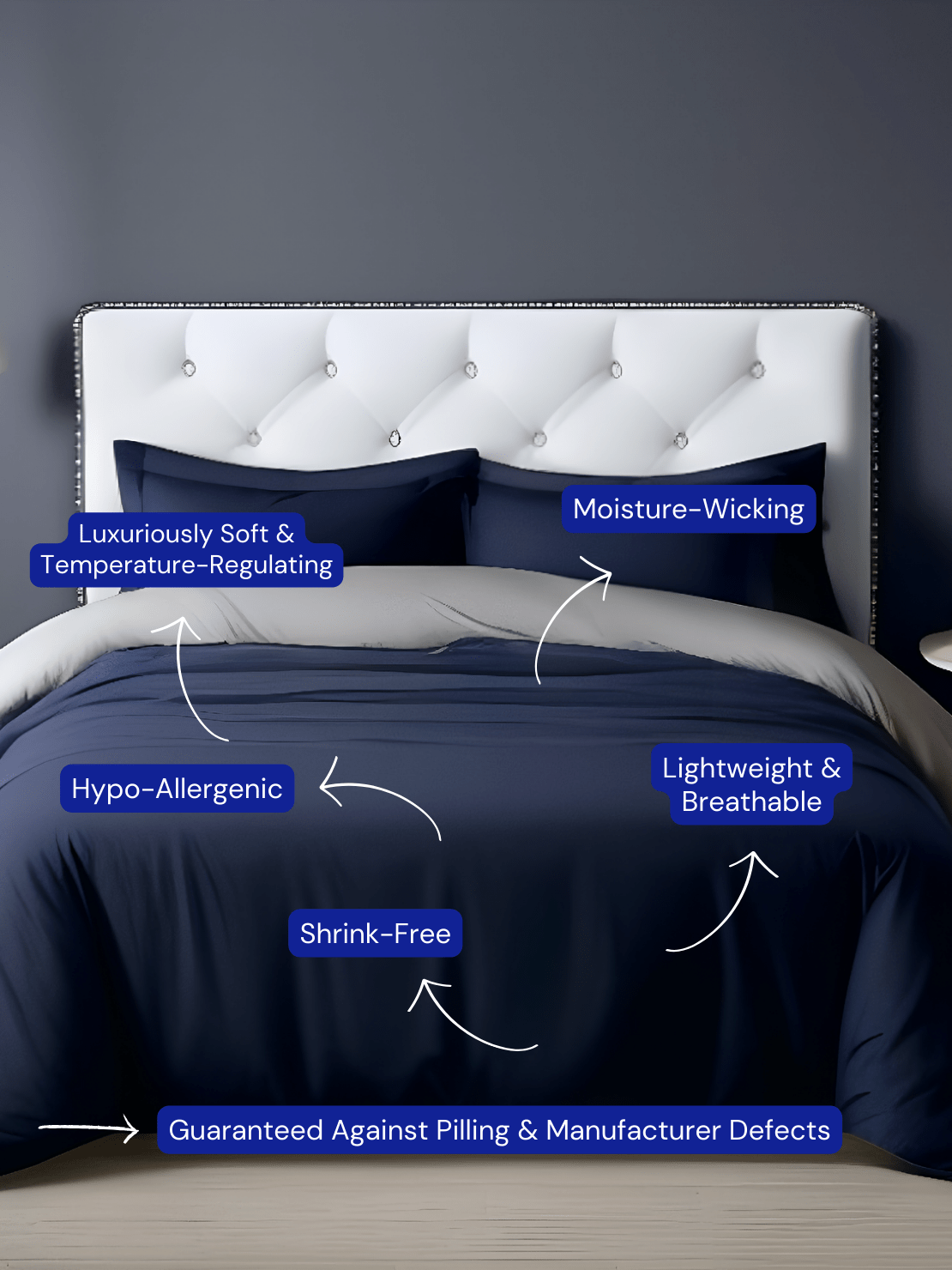 Wrinkle-Resistant Double-Sided Duvet Covers for Easy Care and Long-Lasting Durability from Sweet Sheets Dark Blue Duvet Cover Set